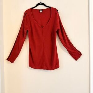 VENUS Stylish Red Long Sleeve Top with Cutout Sleeves Details Size L